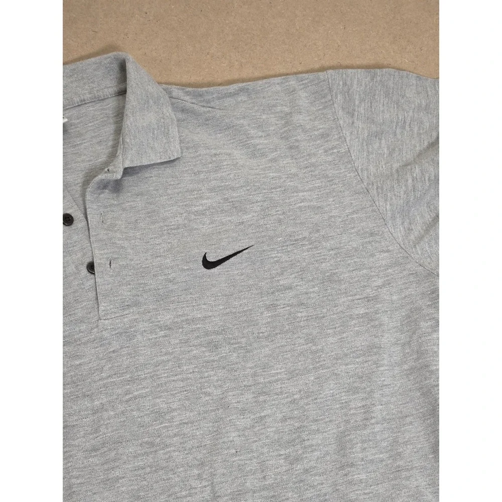 Nike Polo Shirt Mens L Gray Vintage 90s Y2K Short Sleeve Embroidered Swoosh